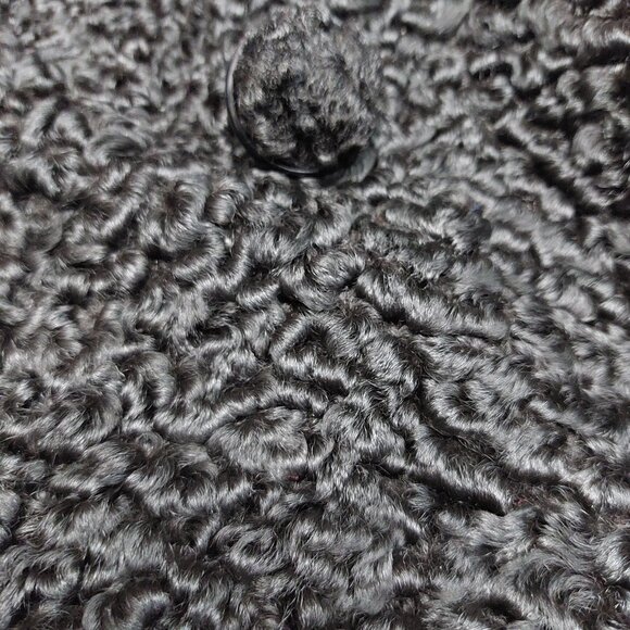 Vintage Malesi Furs Women's Black Luxury Curly Lamb Fur Coat Brown Mink Collar L - Picture 13 of 15